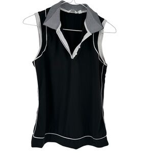 Lady Hagen Size S Button Sleeveless Collared Black White Top Golf